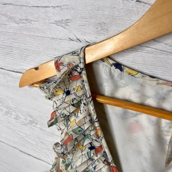 Lauren Conrad Blouse Womens Size XL Tiny Bird Print Babydoll Ruffle Pleated - Picture 13 of 16